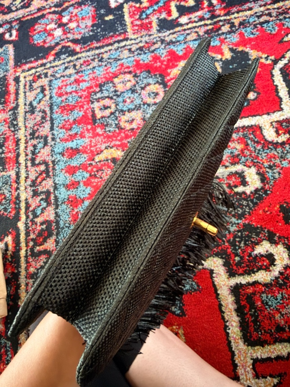 Chanel ultra rare 90s Quilted Fringe Black Raffia with 24k plated Gold Hardware - Picture 9 of 11